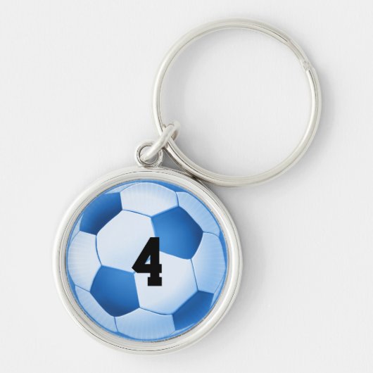 サッカーボール（青） |ラッキーナンバー キーホルダー (正面)