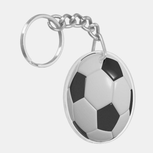 サッカーボールIDラベルまたはパーソナライズされた文字キーチェーン キーホルダー (正面左)