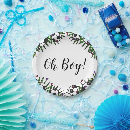 サッカーボールOhボーイスポーツゲームテーマベビーシャワー ペーパープレート (パーティー)