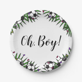 サッカーボールOhボーイスポーツゲームテーマベビーシャワー ペーパープレート