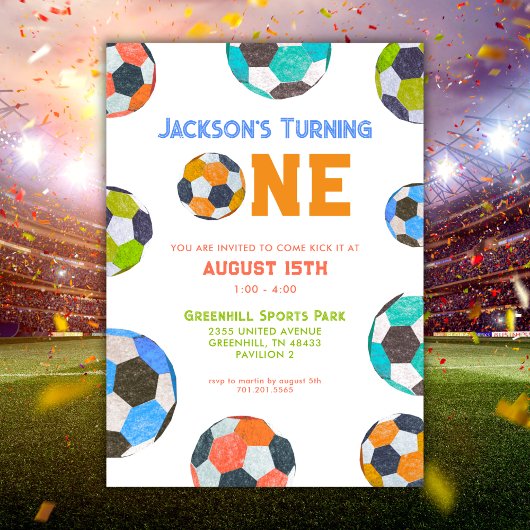 サッカーボールONE第1の誕生日招待状 招待状