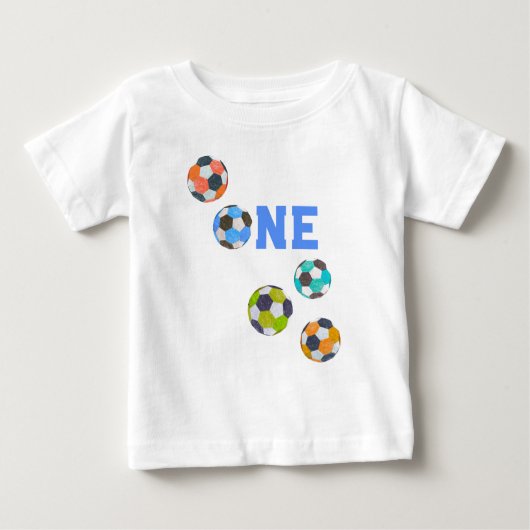 サッカーボールONE誕生日 ベビーTシャツ (正面)