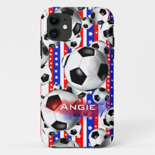 サッカーボールUSA赤白青スターとストライプ iPhone 11 ケース