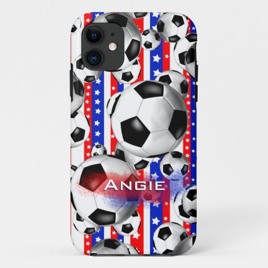 サッカーボールUSA赤白青スターとストライプ Case-Mate iPhoneケース (裏面)