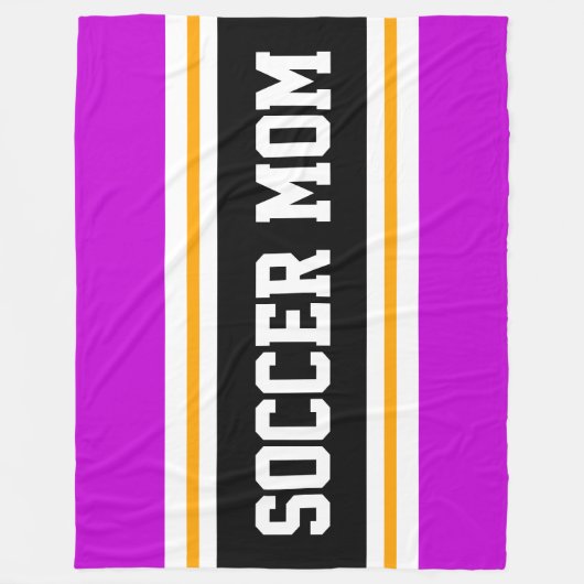 サッカーママおもしろいピンク白黒レースストライプレース フリースブランケット (正面)