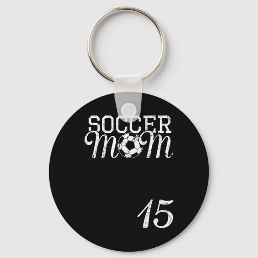 サッカーママのジャージー番号15 お気に入りの選手 #15 テ キーホルダー (正面)