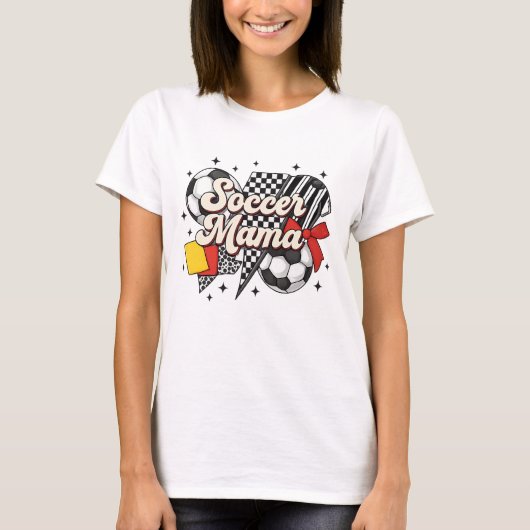 サッカーママシャツはっきりした – ボウ&パターン（の模様が）あるハート Tシャツ (正面)