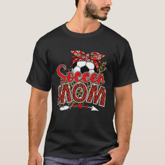 サッカーママ母の日ヒョウのスポーツ母のママMam Tシャツ