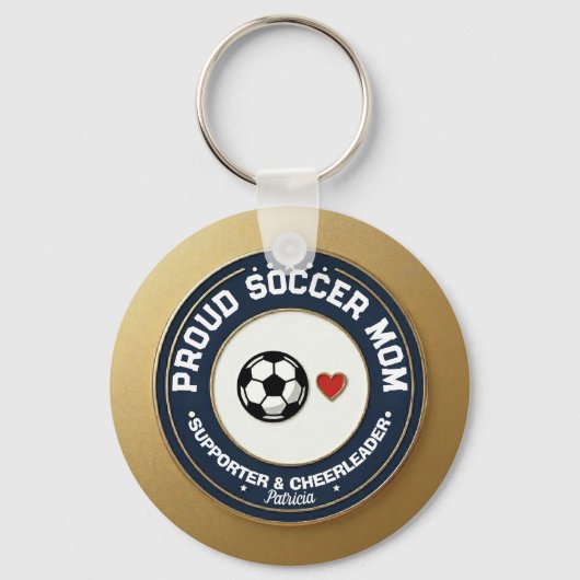 サッカーママ ゴールド 応援する母 名前入り キーホルダー (正面)