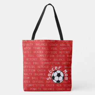 サッカーマムレッドオーバーオールプリントバッグ トートバッグ