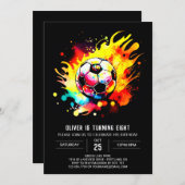 サッカーモダンの子供のオンライン誕生日 招待状 (正面/裏面)