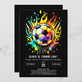 サッカーモダンキッズウォーターカラー誕生日 招待状 (正面/裏面)