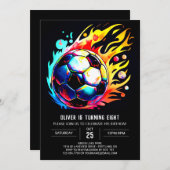 サッカーモダンキッズ編集可能誕生日 招待状 (正面/裏面)