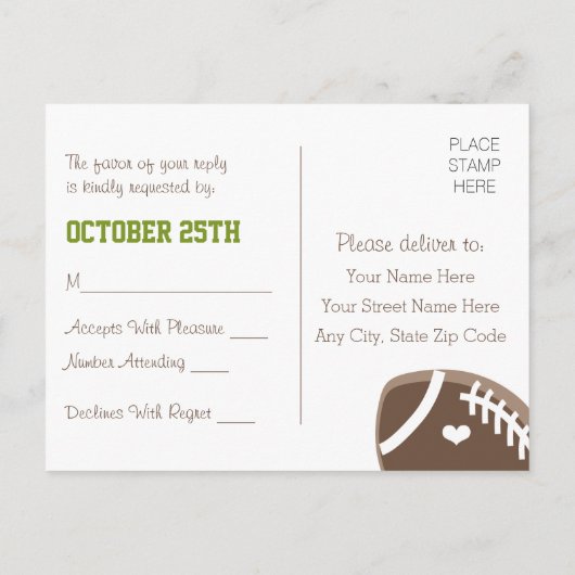 サッカーモノグラムの結婚式RSVPポストカード インビテーションポストカード (裏面)