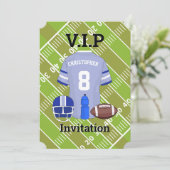 サッカーユニフォームとピッチの誕生日パーティー 招待状 (スタンド正面)