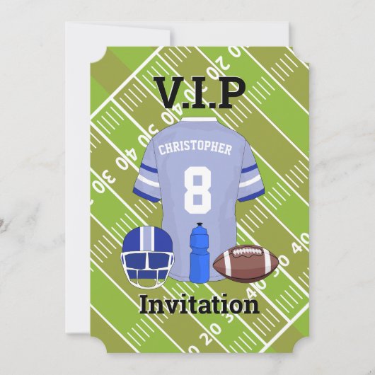 サッカーユニフォームとピッチの誕生日パーティー 招待状 (正面)