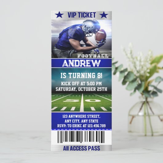 サッカーユニークチケットデザイン誕生日招待状 招待状 (スタンド正面)