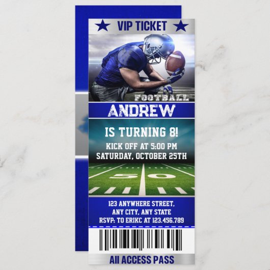 サッカーユニークチケットデザイン誕生日招待状 招待状 (正面/裏面)