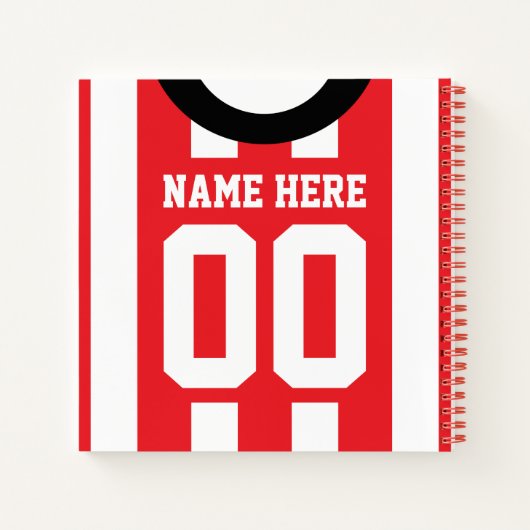 サッカーラグビー赤ストライプカスタムジャージー ノートブック (裏面)