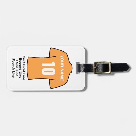 サッカーラゲッジタグ – 古い金ゴールドシャツ付き ラゲッジタグ (正面横)