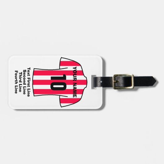 サッカーラゲッジタグ – 赤シャツと白シャツ ラゲッジタグ (正面横)