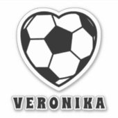 サッカーラブ ハート型ボール & 女の子の名前 スポーティ シール (正面)
