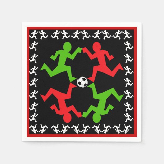 サッカーランニング選手のボール・パターンへの誘導 スタンダードカクテルナプキン (正面)