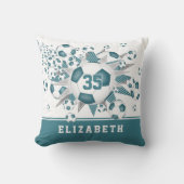 サッカールームdecor女の子スポーツスターティール（緑がかった色）ホワイト クッション (正面)