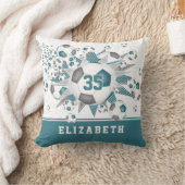 サッカールームdecor girlsスポーツスターティール(緑がかった色)グレイ クッション (ブランケット)