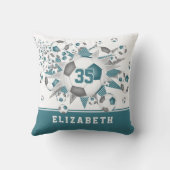 サッカールームdecor girlsスポーツスターティール(緑がかった色)グレイ クッション (裏面)