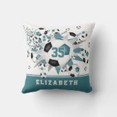 サッカールームdecor girlsスポーツスターティール（緑がかった色）ブラック クッション (裏面)