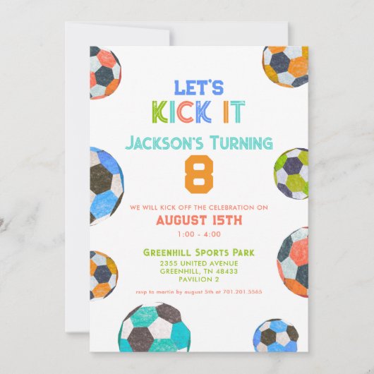 サッカーレッツキックイットボーイズ誕生日招待状 招待状 (正面)