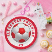 サッカーレッドネームとジャージーパーソナライズ   ペーパープレート (パーティー)