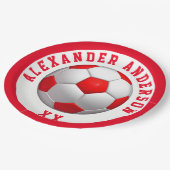 サッカーレッドネームとジャージーパーソナライズ   ペーパープレート (アングル)