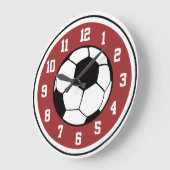 サッカーレッドホワイト&ブラック ラージ壁時計 (傾斜)