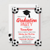 サッカーレッド&ブラック卒業パーティー招待状 ポストカード (正面/裏面)