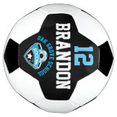 サッカーロゴ – ベビーブルー、白黒 サッカーボール (回転)