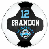 サッカーロゴ – ベビーブルー、白黒 サッカーボール (正面)