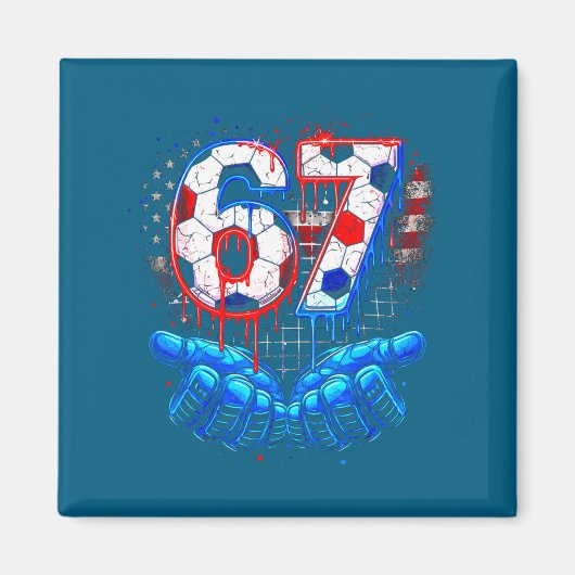 サッカーロゴ 67 six seven 4th of july 赤 白 青 滴 マグネット (正面)