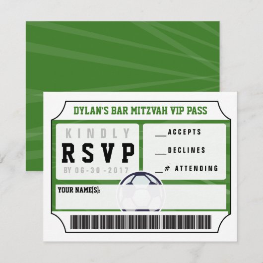 サッカーヴィップ返信カード バー・バット・ミッツヴァ招待状 招待状 (正面/裏面)