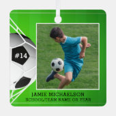 サッカー写真パーソナライズされた記念 メタルオーナメント (正面)