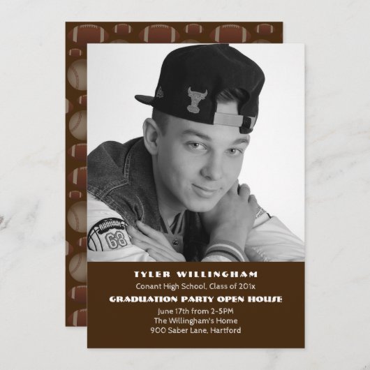 サッカー写真卒業パーティーのお知らせ 招待状 (正面/裏面)