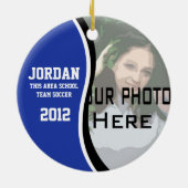 サッカー写真記念ブルー セラミックオーナメント (裏面)