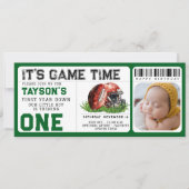 サッカー初年ダウン1歳の誕生日チケット写真 招待状 (正面)