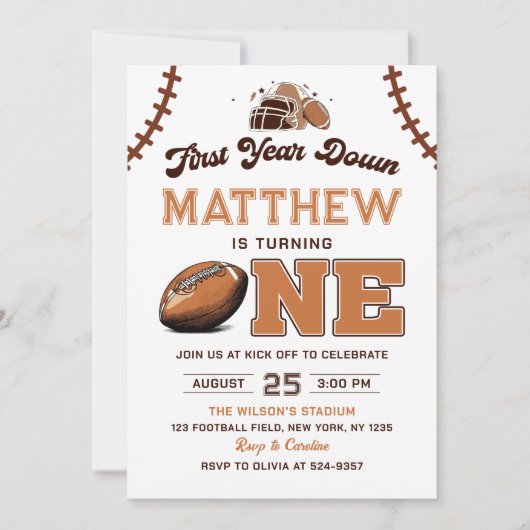 サッカー初年ダウン1歳の誕生日招待状 招待状 (正面)