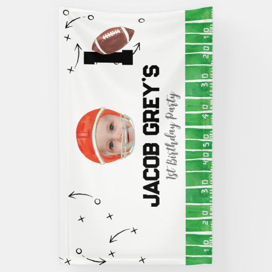 サッカー初年度ダウン1回目の誕生日パーティーバナー 横断幕 (縦)
