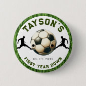 サッカー初年度終了 1歳の誕生日 缶バッジ (正面)