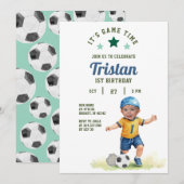 サッカー初心者1歳の誕生日フォト招待状 招待状 (正面/裏面)