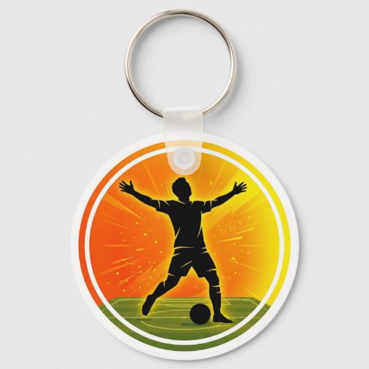 サッカー勝利選手の夕日シルエット キーホルダー (正面)