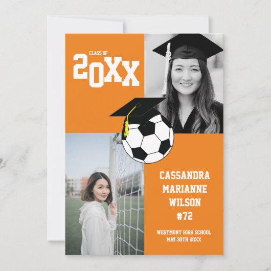 サッカー卒業スポーツオレンジ発表 招待状 (正面)